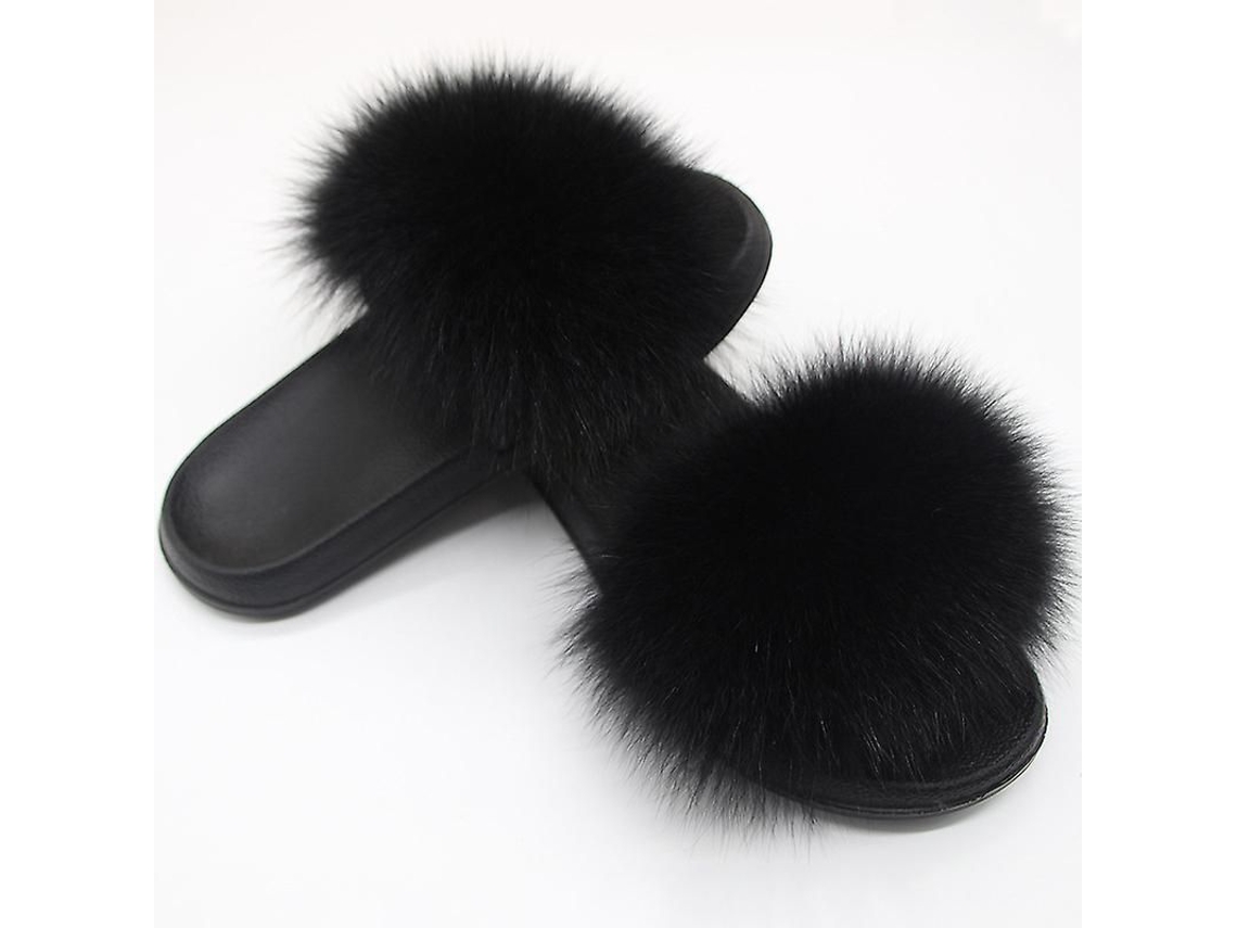2026-zapatos De Piel De Zorro Para Mujer - Chanclas Abiertas De Piel Suave Y Antideslizantes Para Interior Y Exterior