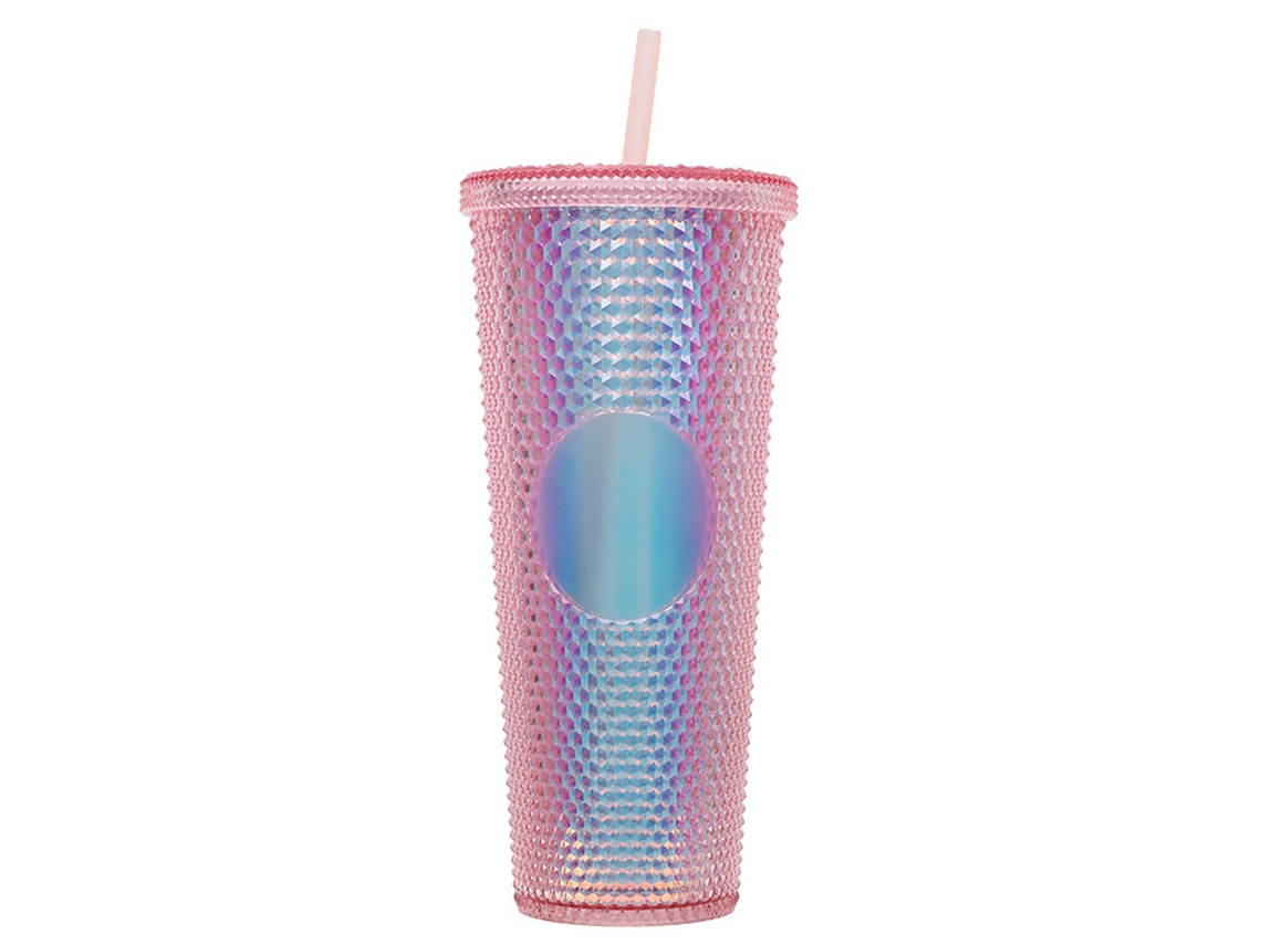 MEOIRUERY Vaso de Plástico 710ml con Tapa y Sorbete, Reutilizable para Café Helado y Batidos, Vaso Transparente Laser