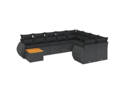 Conjunto 10 de sofás de jardín VIDAXL cojines ratán sintético negro