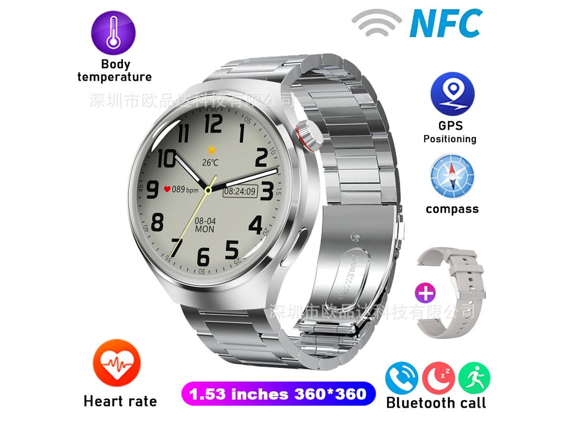 Smartwatch GT4 Pro con llamadas Bluetooth, deportivo resistente al agua, RD Fit, correa de silicona y acero plateado (versión en inglés)