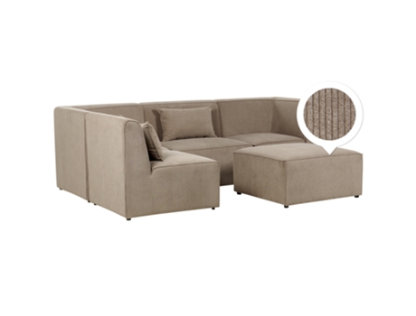 Sofá esquinero modular de 4 plazas a la derecha con reposapiés en Bombazine Taupe Lemvig BELIANI