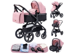 Cochecito de bebé 3 en 1, asiento de coche y baúl de almacenamiento - Trío reversible, ajustable, alta calidad, ruedas irrompibles, rosa - Yazoco