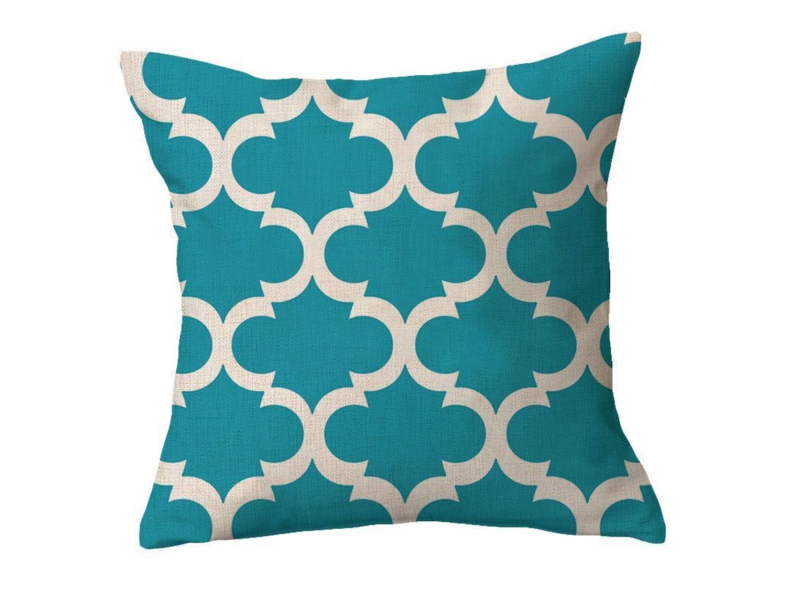 2026-42150-funda De Almohada De Lino 2 Piezas, Abstracción Geométrica, Rayas Azul Lago Y Blanco, Moderno Simple, 45x45 Cm
