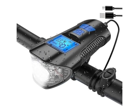 Lámpara Led para bicicleta, ordenador 3 en 1, luz para bicicleta con pantalla de contador Lcd y campana de 120Db Ipx64, resistente al agua para cic...