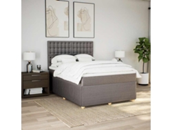 Cama Box Spring Con Colchón Tela Gris Taupe 160x200 Cm