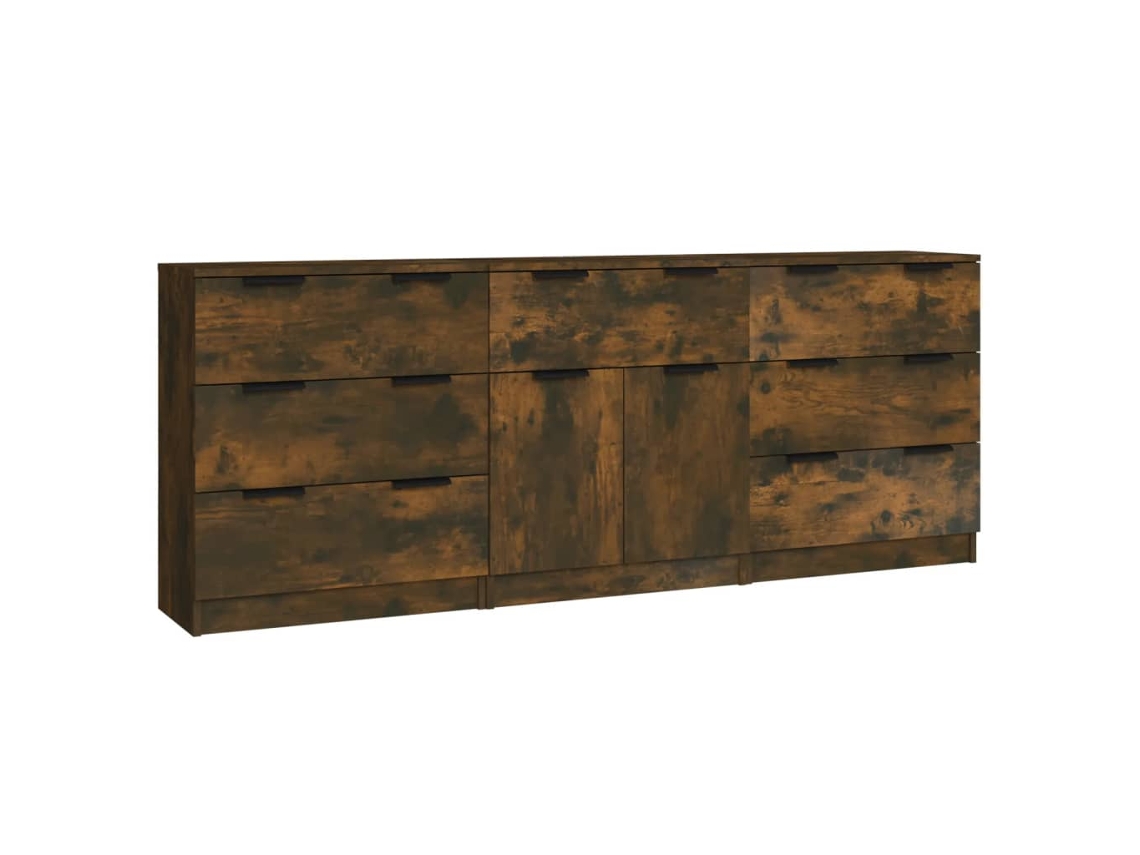 Conjunto 3 Aparador de VIDAXL madera contrachapada color roble ahumado