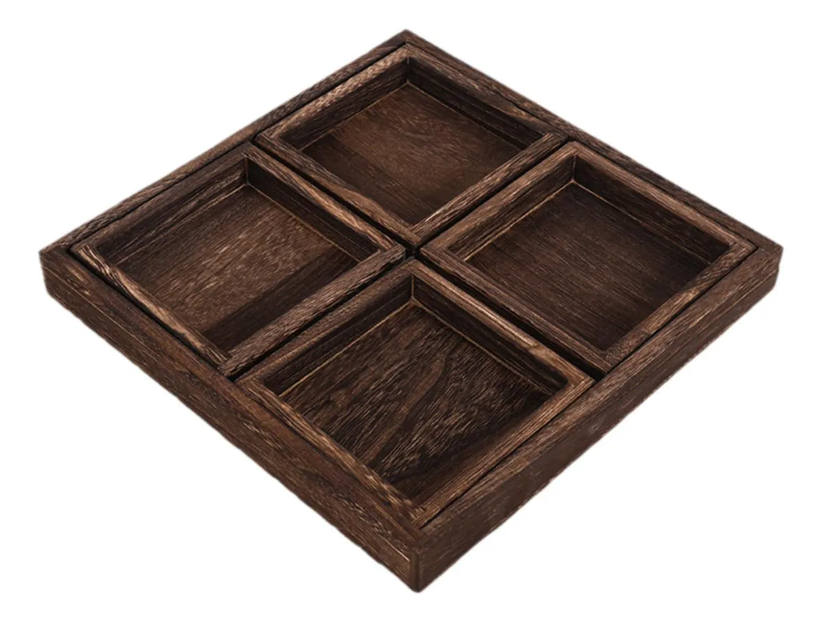 Bandeja de madera para servir, bandeja decorativa, 5 piezas slowmoose