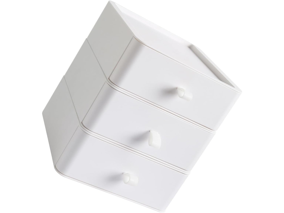 Caja De Almacenamiento De Plástico Blanco De Tres Niveles Y Gran Capacidad Con Diseño Sencillo.
