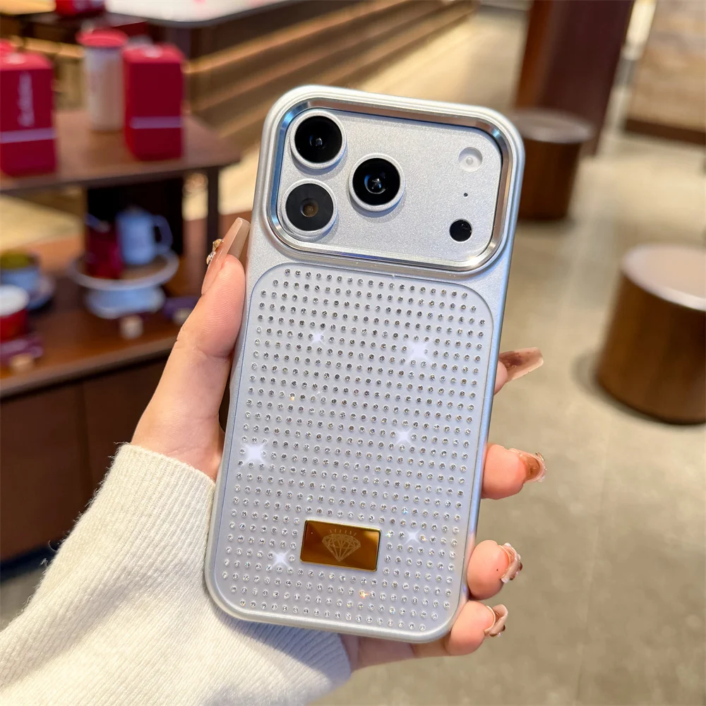 (iphone 15 Pro Max, Plata) Caso De Teléfono Flash Para Niña Con Diamantes Para Iphone, Funda Antichoque