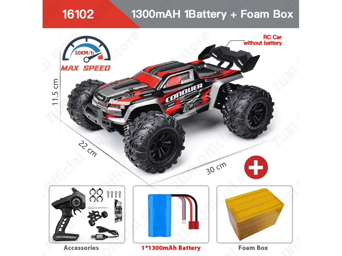 Coche RC 50 km/h con LED, control remoto de 2,4 g, buggy todoterreno, juguete infantil rojo Aeuzwr