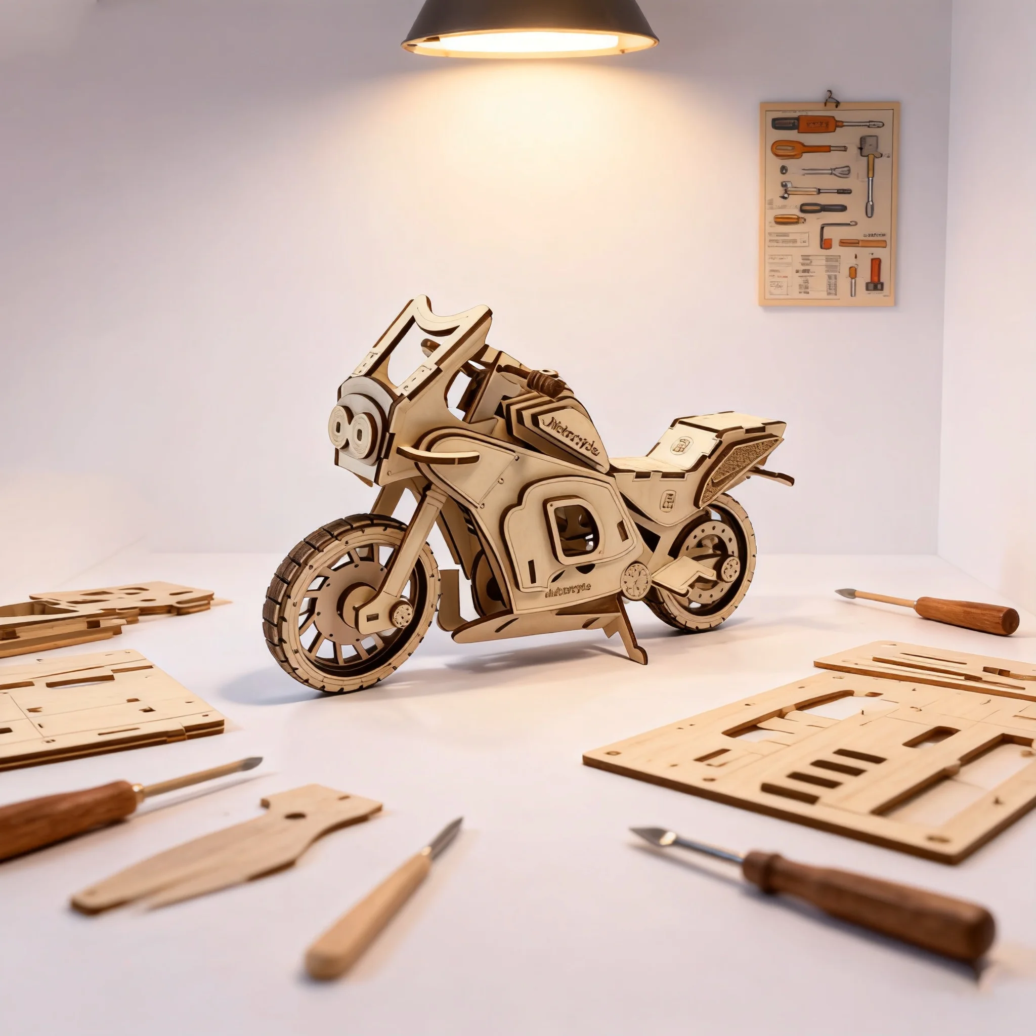 Modelo De Rompecabezas De Motocicleta De Madera En 3d