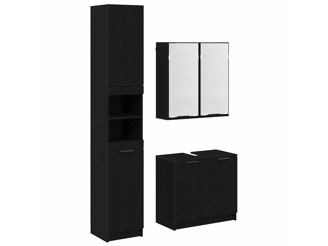 Juego de 3 piezas de armarios para baño, roble negro.