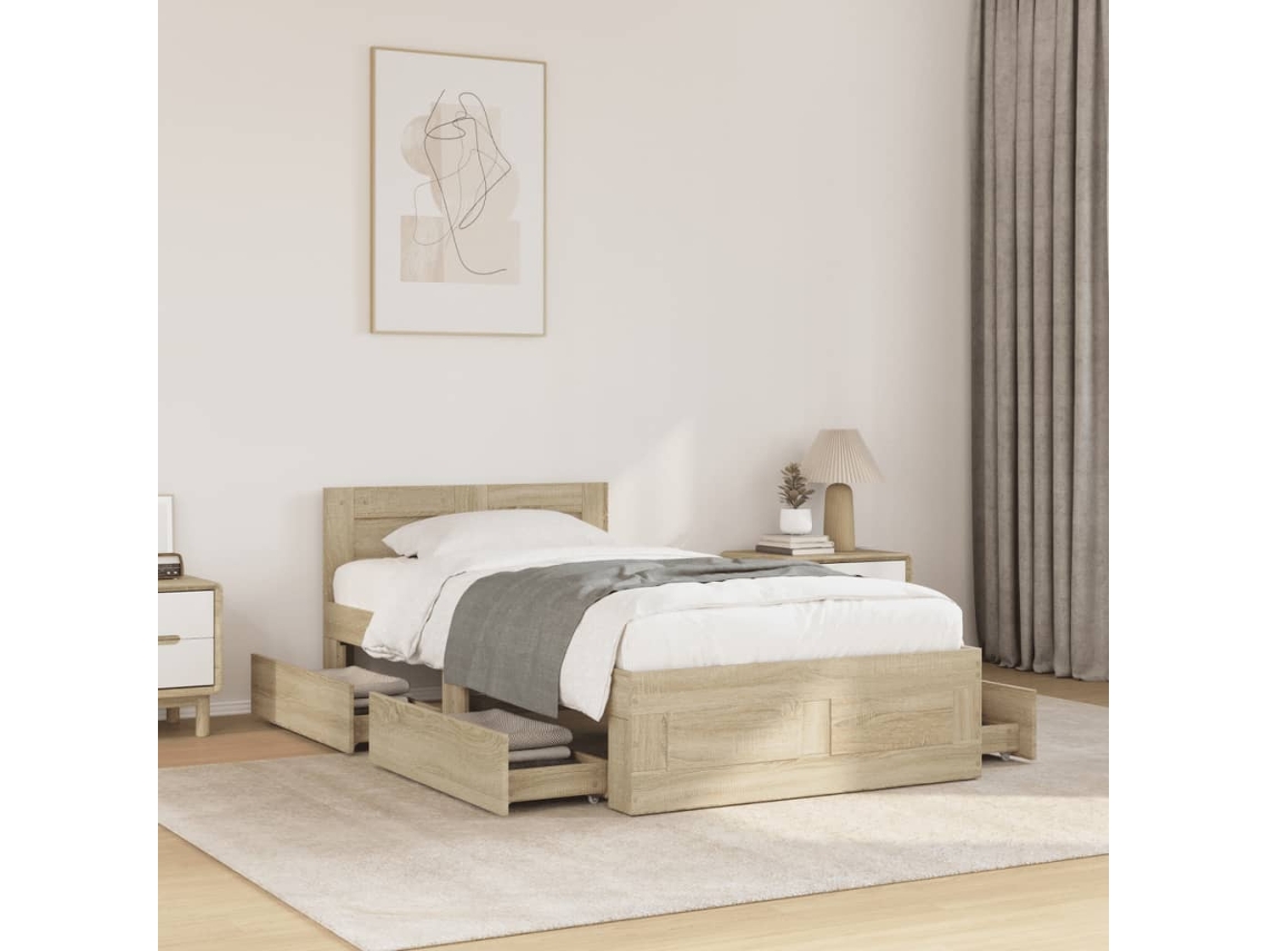 Cama Con Cabecero Madera De Ingeniería Roble Sonoma 75x190 Cm
