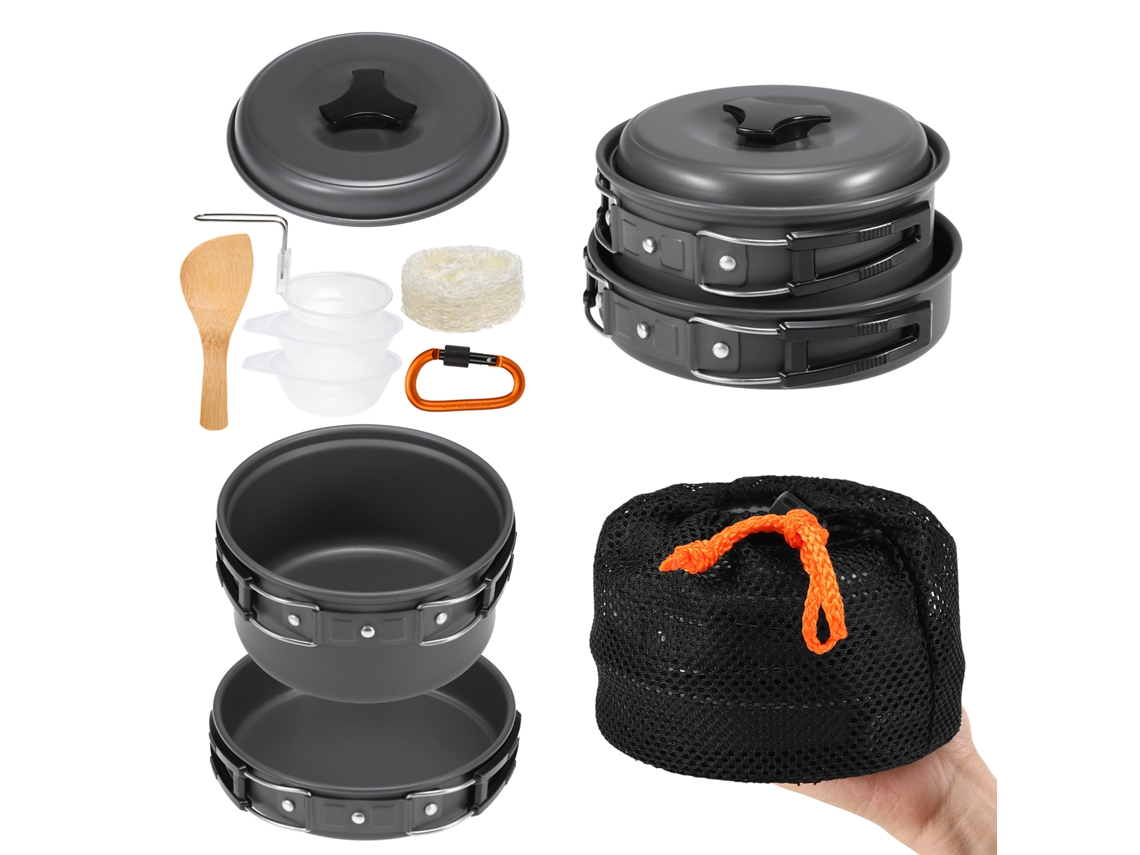 Juego De Cocina Para Exteriores De 10 Piezas, Con Ollas, Cuencos Y Accesorios Ligeros Para Acampar, Hacer Senderismo Y Excursionismo.