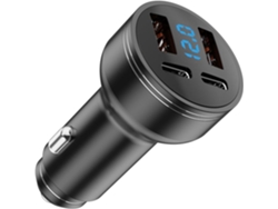 Cargador De Coche Usb-c - 4 Puertos - Doble Pd + Doble Qc3.0 Usb - Con Voltímetro Led - Carga Rápida Para Ios, Android Y Tabletas