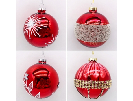 Set de 4 Bolas de Navidad Plateadas 8cm Bolas de Adornos de Árbol de Navidad Rojo Nieve