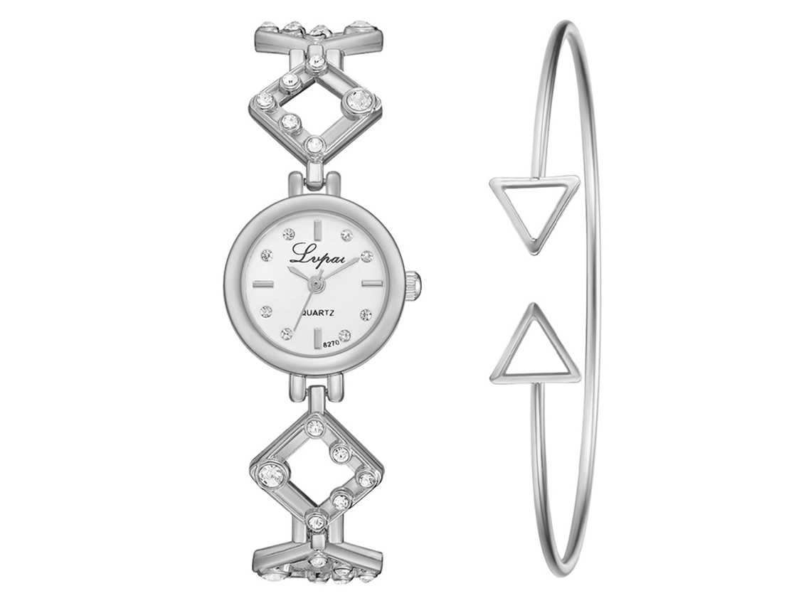 Reloj De Pulsera Para Mujer Con Brazalete De Aleación Y Diamantes De Imitación, Movimiento De Cuarzo, Color Blanco Plateado.
