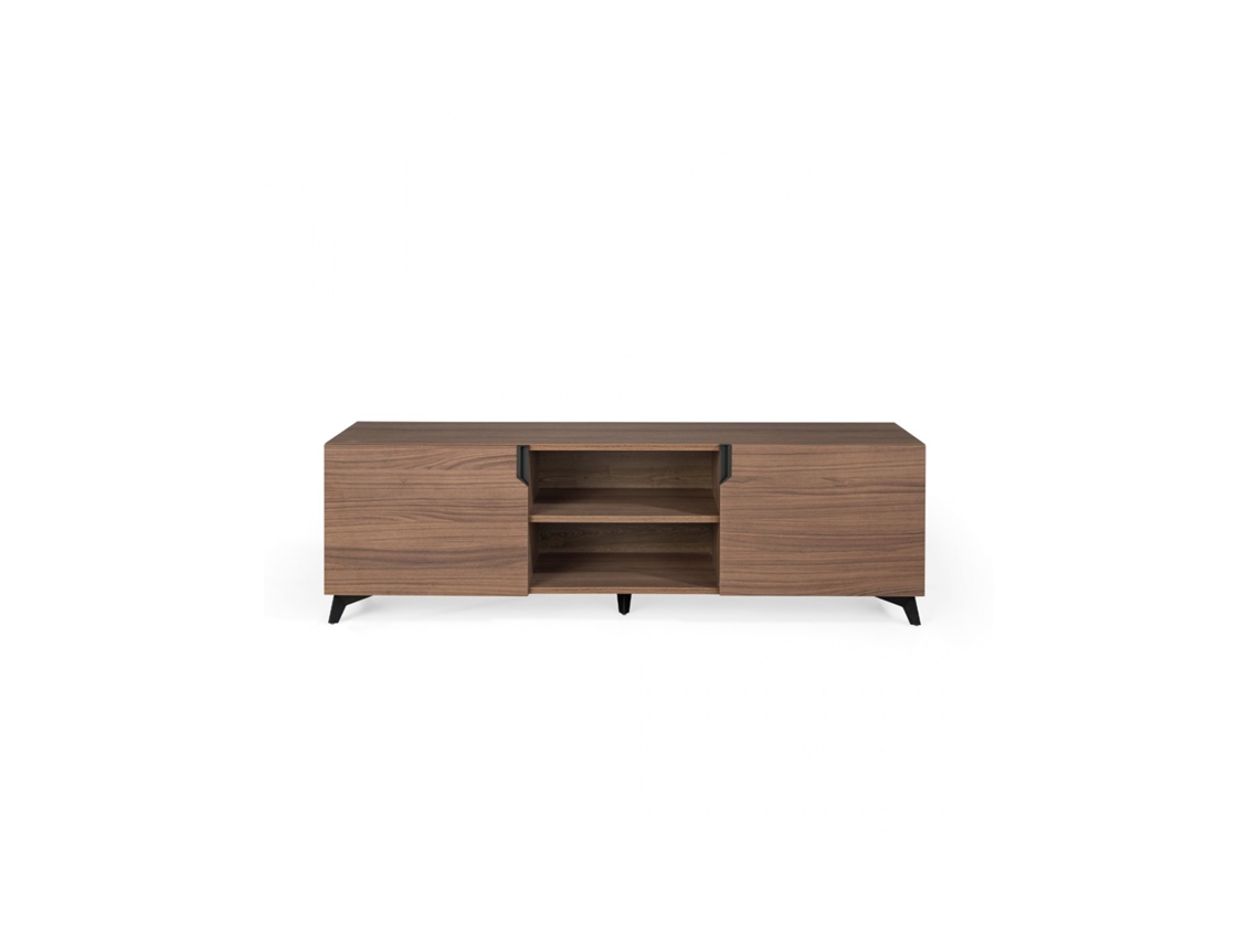 Mueble TV OVER acabado en nogal canaleto Patas metálicas negras 180x45x55cm MOMMA HOME