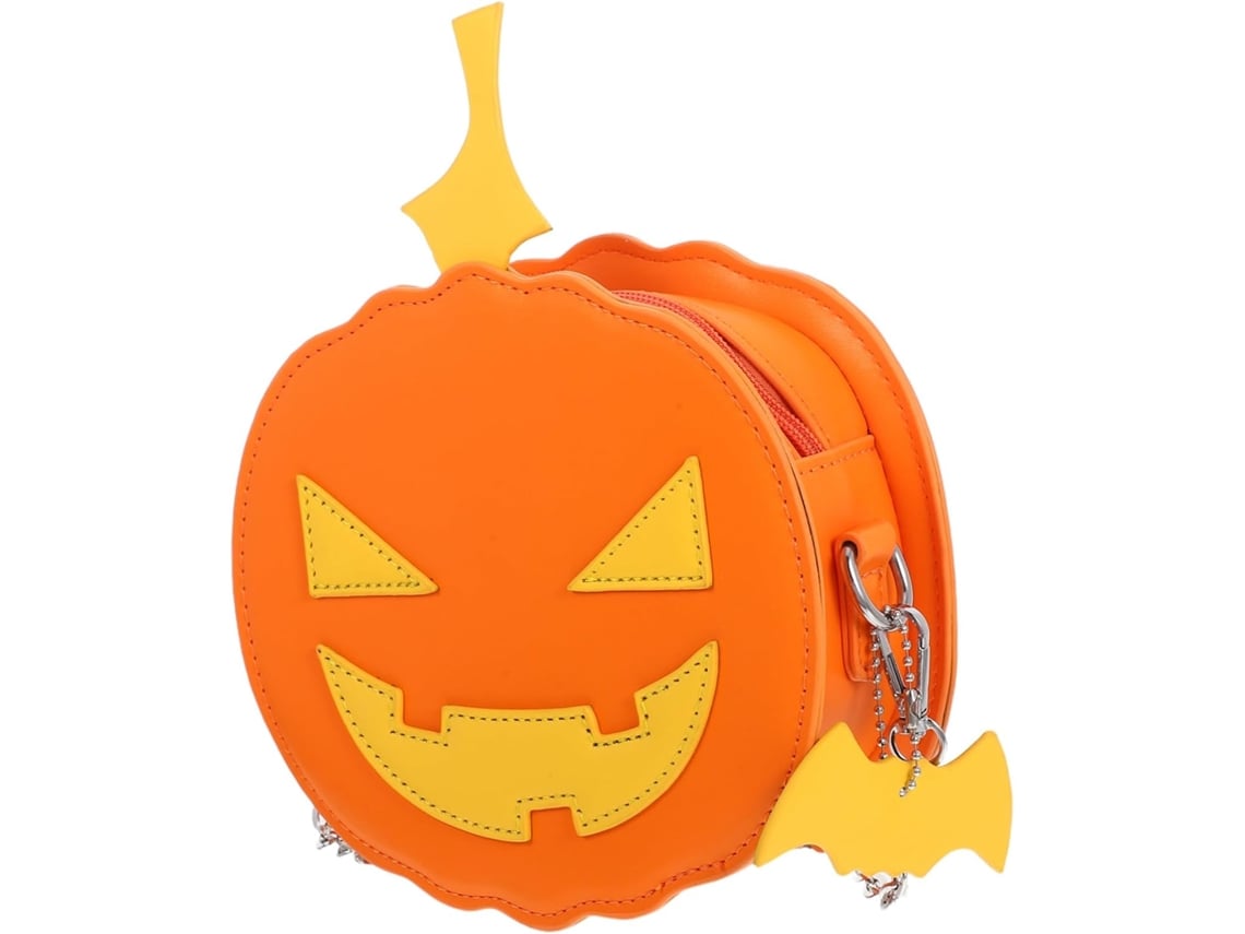 Bolsa de ombro feminina em PU com estampa de abóbora de Halloween e corrente, design original e espaçosa.