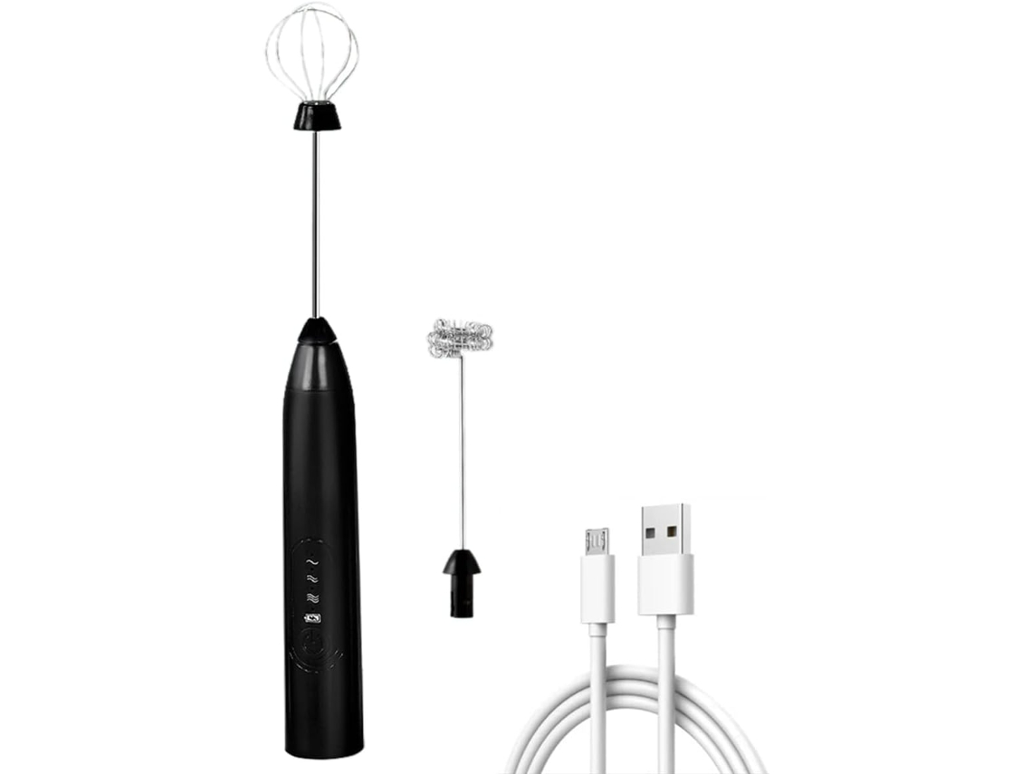 Batidora eléctrica recargable 2 en 1 USB Batidora de café con doble cabezal para espumar leche Negro