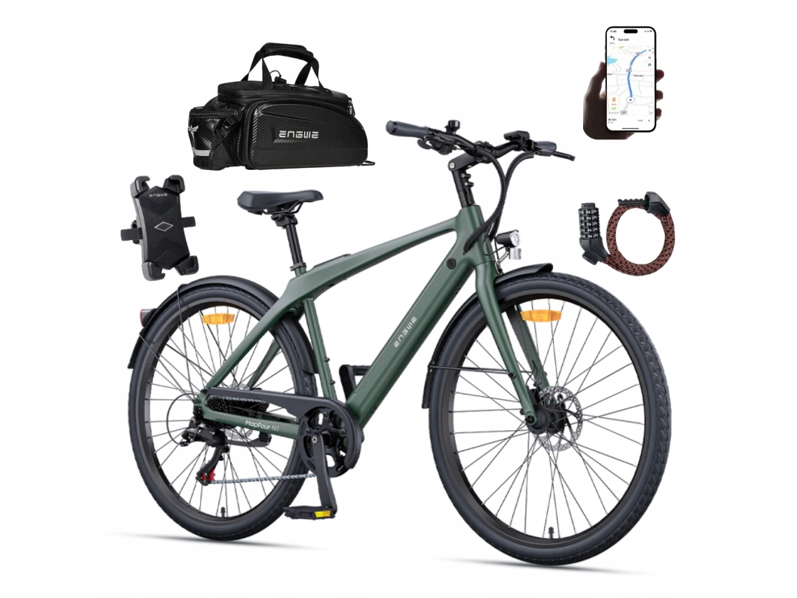 Bicicleta eléctrica urbana ultraligera Engwe N1 Air de 250 W, fibra de carbono, batería Samsung, autonomía de 100 km, GPS