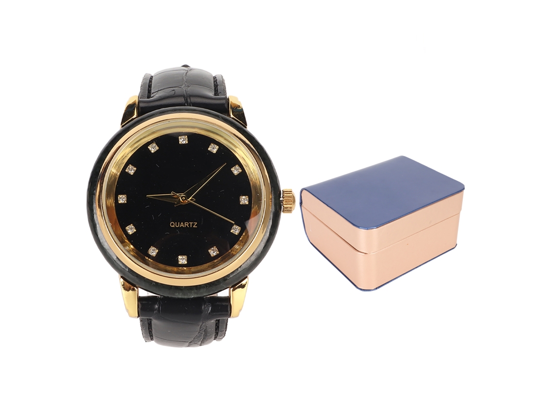 Reloj De Cuarzo Para Hombre Con Diamantes De Imitación Y Correa De Cuero Sintético Para Viajes De Negocios.