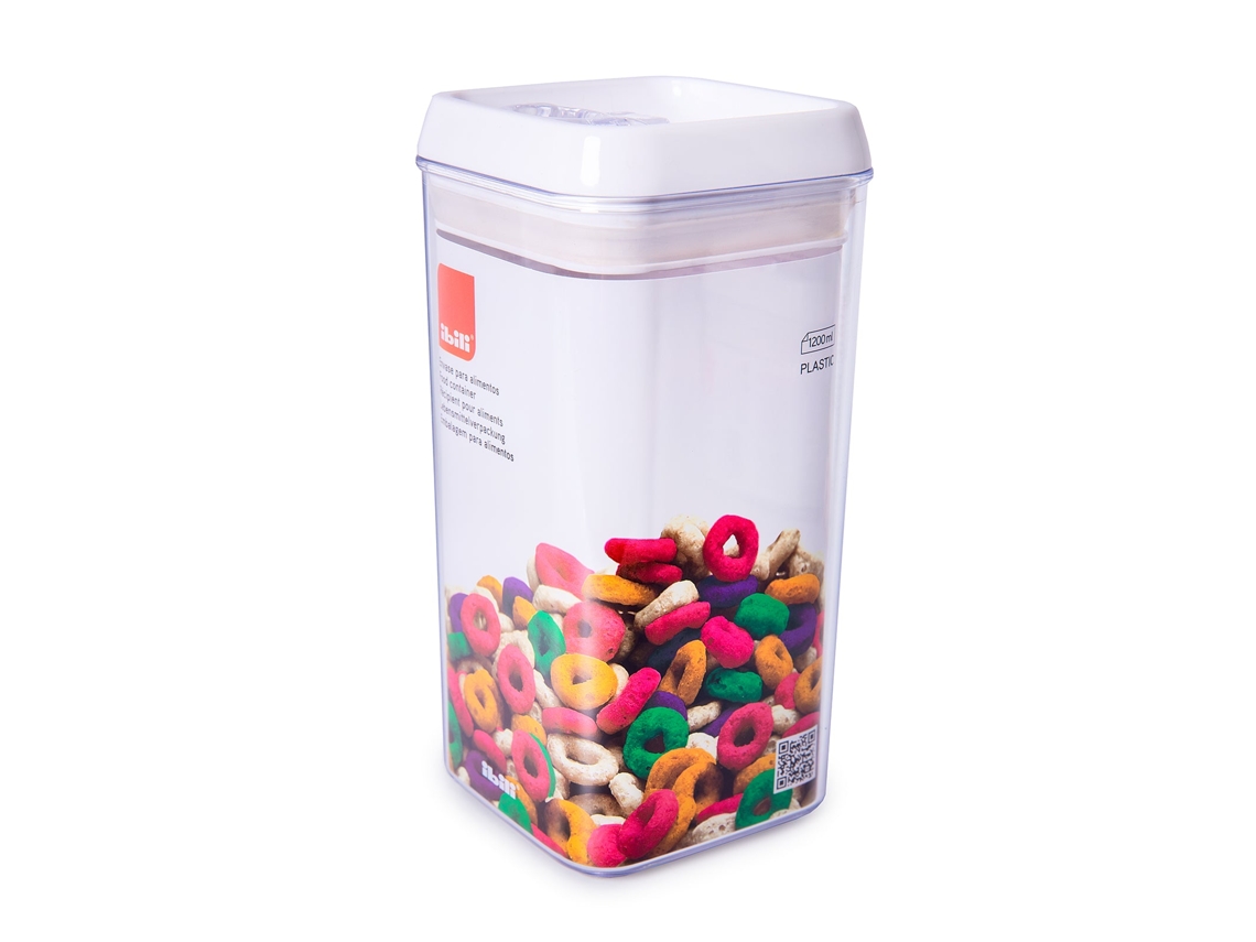 Tarro Hermético IBILI con Cierre de Seguridad (1.2L - Blanco - 10 x 10 x 20 cm - Plástico PC)
