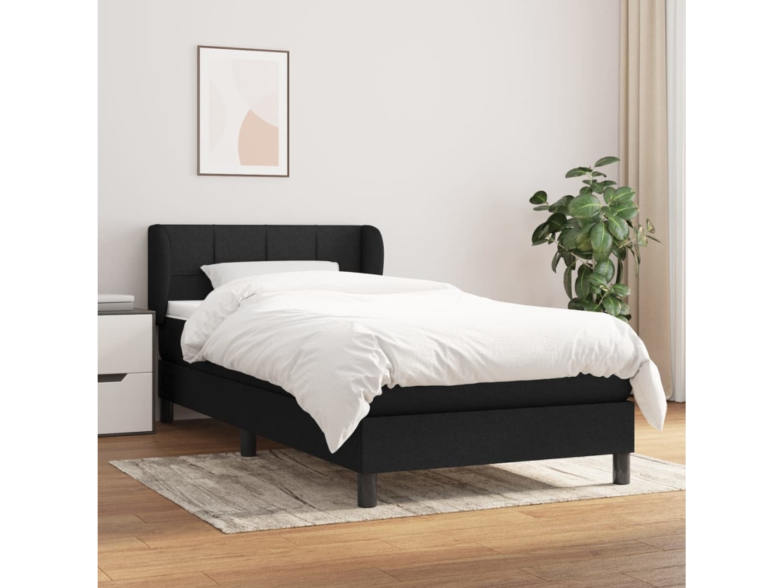 Cama Box Spring Con Colchón Tela Negro 90x190 Cm
