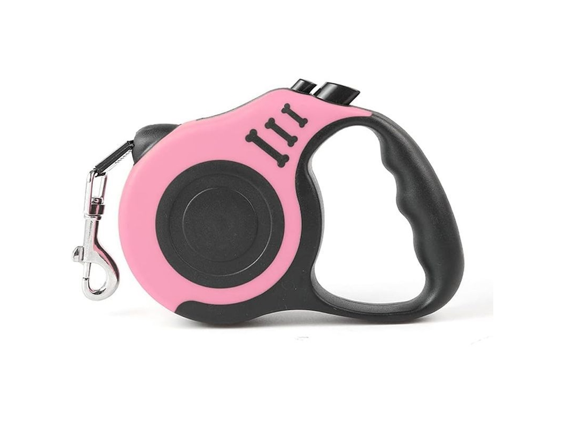 Collar Retráctil Para Perros 5m Nylon Resistente Mango Antideslizante Freno De Una Mano Rosa