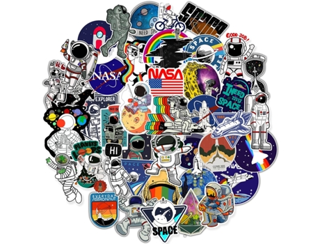 Paquete de 50 pegatinas para botellas de agua logotipo de la NASA pegatina de vinilo de astronauta espacial ZMDECQNA
