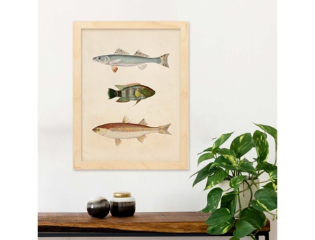 Póster NACNIC de Tres Peces Azul, Verde Marroon y Beige en , Fondo Papel Vintage.