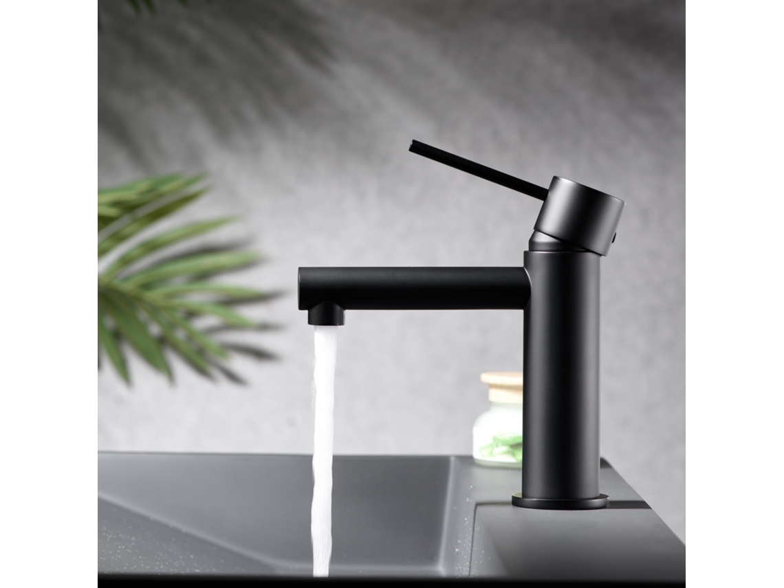 Miscelador Para Lavabo Monocomando En Ottone Y Zama Nero Opaco Con Cartucho Cerámico à25mm Y Tubi Flessibili Imex