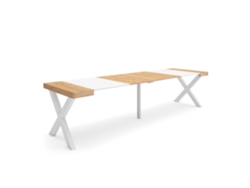 Mesa Consola extensible 300 Para 14 comensales Patas madera maciza Roble y blanco