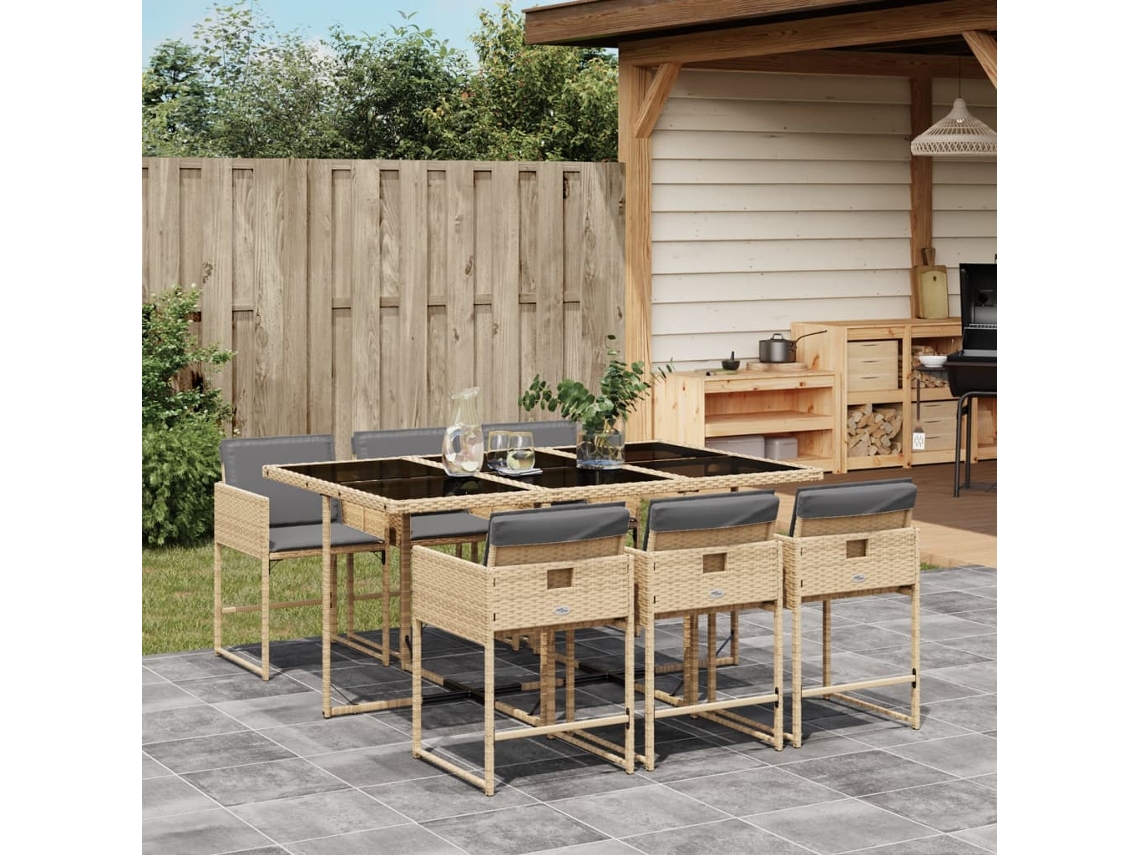 Conjunto de comedor de jardín de 7 piezas con cojines en mimbre beige mixto, DKD Home Decor