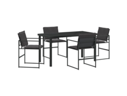 Conjunto de comedor de jardín Vidaxl de 5 piezas con cojines, textileno negro y acero
