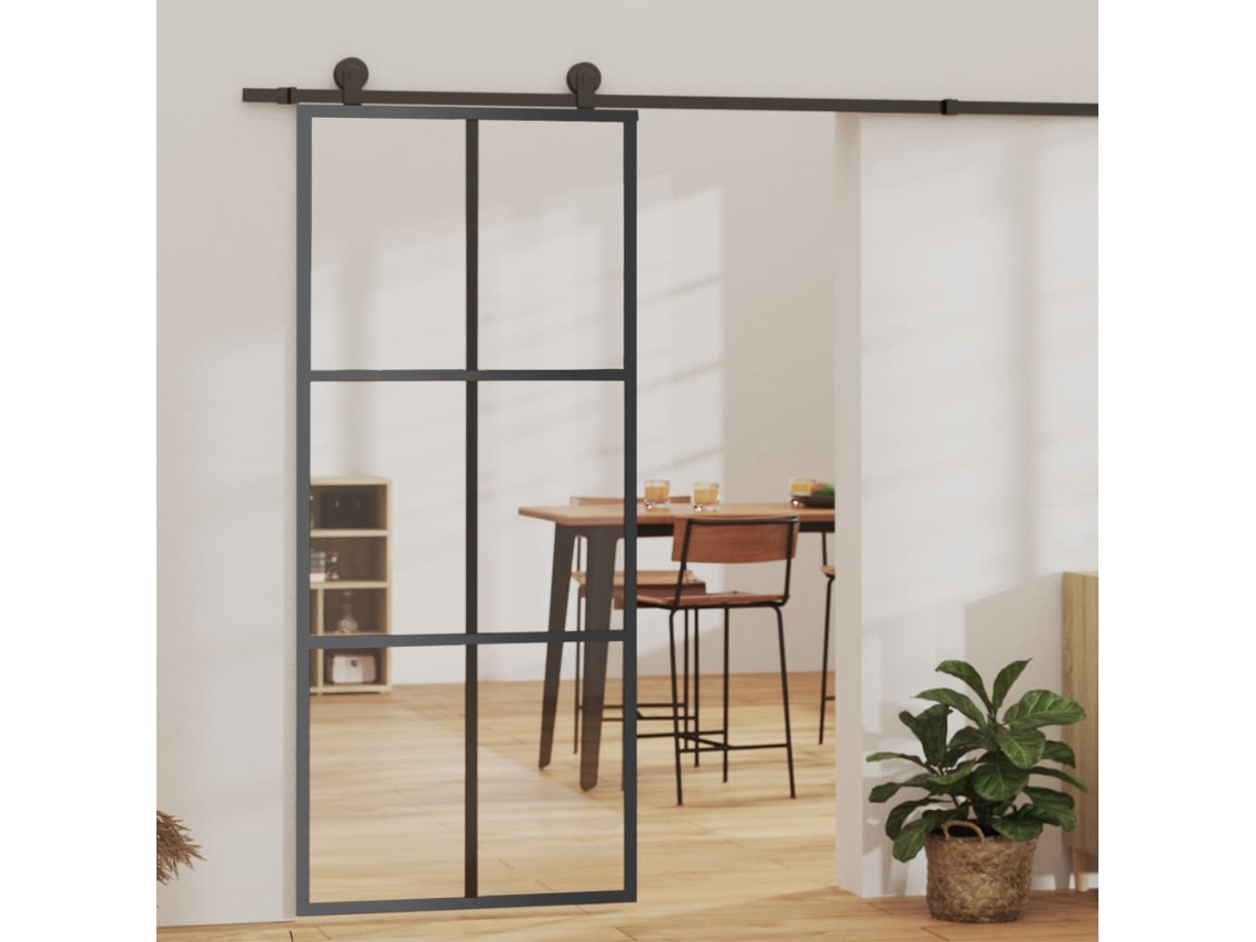 Puerta corrediza | Puerta corredera con herrajes, 90 x 205 cm, ESG, vidrio/aluminio, WSD557878, Lovely Home