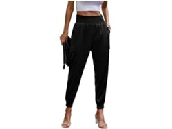 2026-24203-pantalones Jogger De Satin Para Mujer Alto Talle Con Bolsillos Casuales Largos Cómodos Xl Negro