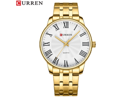 Relojes para hombre Reloj analógico con movimiento de cuarzo para hombre Relojes con correa de acero inoxidable - Carcasa dorada blanca LUUCOZK