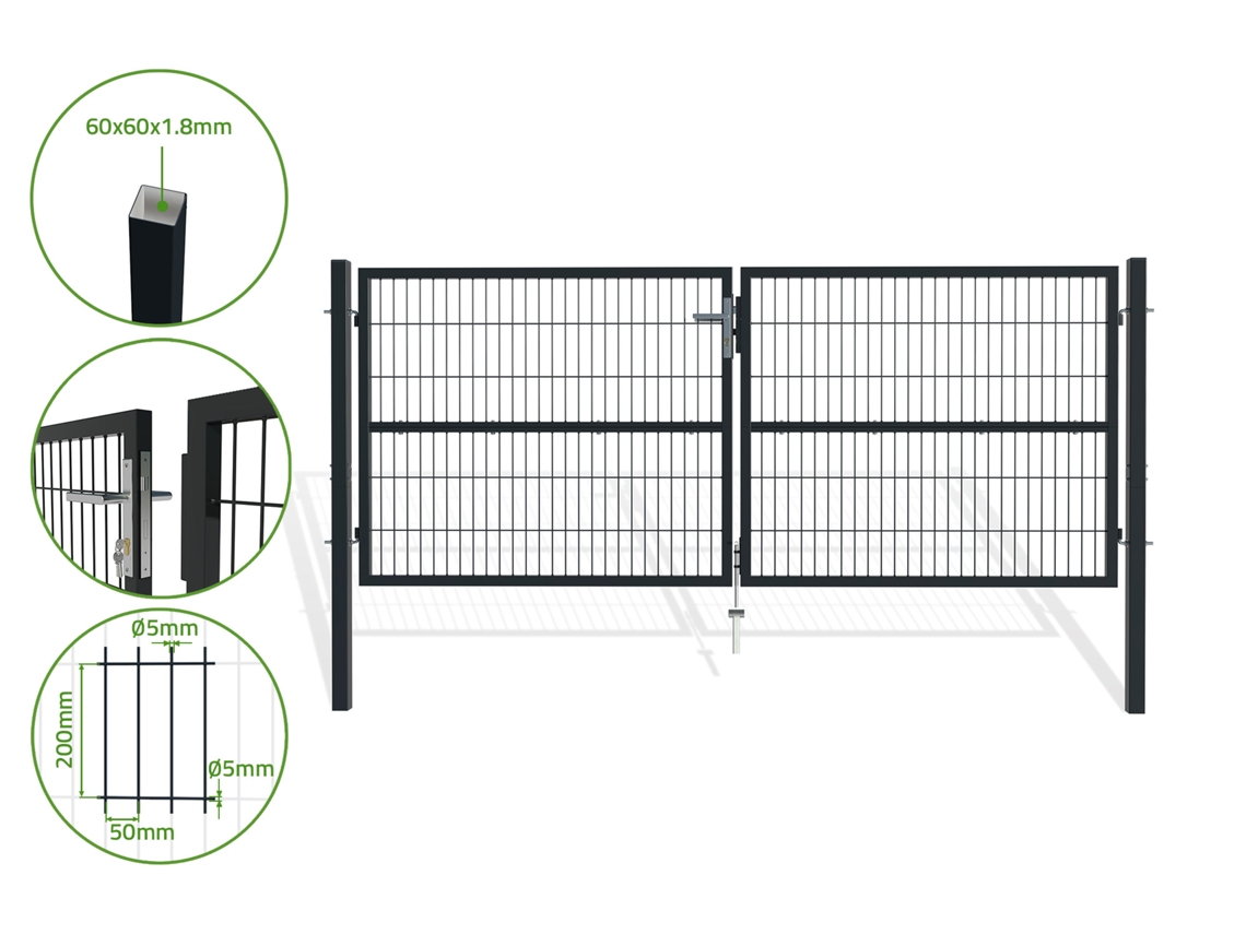 Puerta batiente de malla metálica 3m razo A.120cm gris