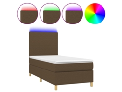 Maison Exclusive - Cama Box Spring Colchón Y Luces Led Tela Marrón Oscuro 90x200cm