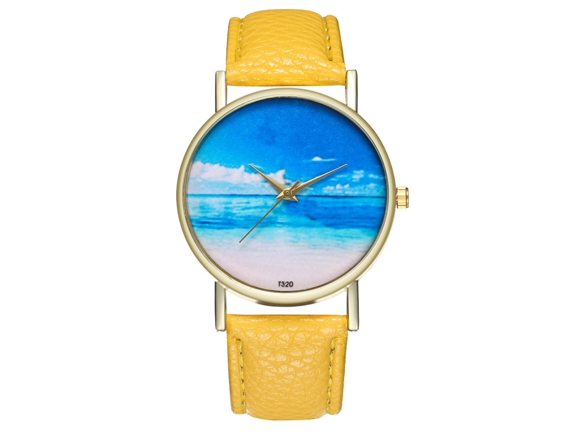 Reloj De Pulsera De Cuarzo Para Hombre Y Mujer Con Esfera Redonda Amarilla