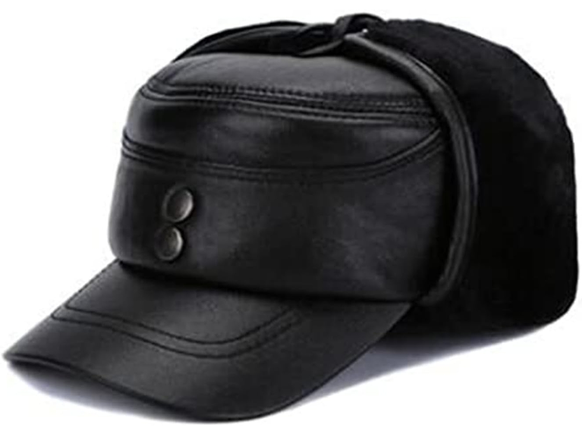 Casquette Plate Réglable En Cuir Véritable Homme – Chapeau Chaud Automne Et Hiver (noir, 55-56