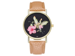 Reloj Analógico De Cuarzo Para Hombre Y Mujer De Cuero Pu Moda Ocio (beige Amarillo)