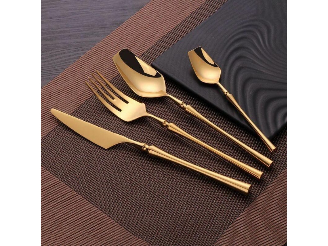 Juego de cubiertos de lujo Rebe-set de acero inoxidable, 4 piezas, oro y plata, para la mesa.