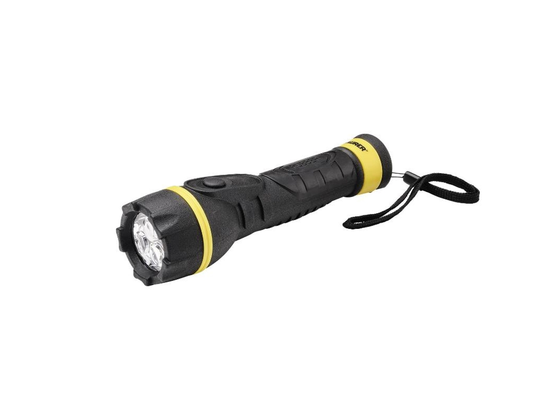 Linterna led 1 watt. con goma antideslizante protección ip44. 55 lumenes 2 baterias aa (no incluidas)