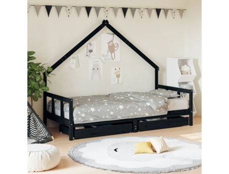 MAISON EXCLUSIVE - Estructura cama infantil y cajones madera pino negro 90x190 cm
