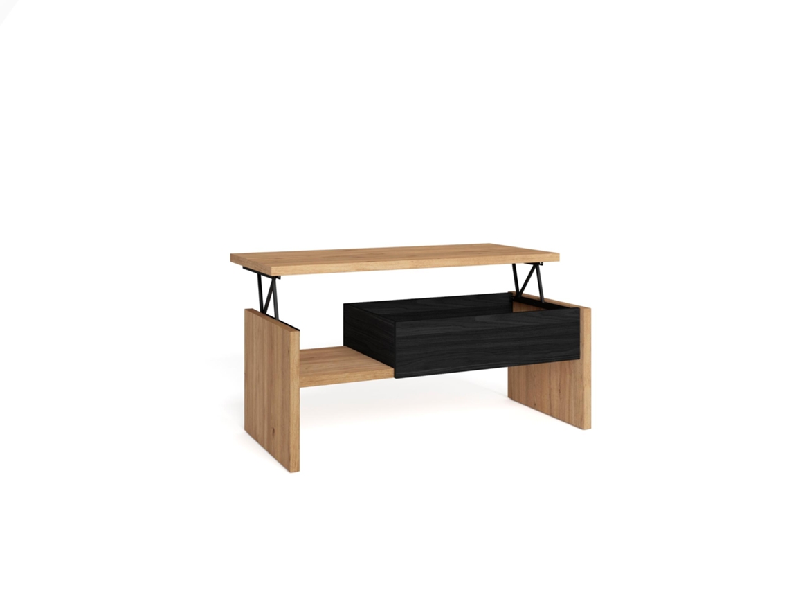 Mesa De Centro Elevable, 110x50x45cm, Mesa De Comedor, Roble Y Negro