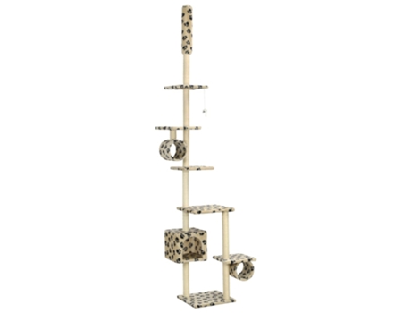 vidaXL Rascador para gatos con poste de sisal 260 cm huellas beige