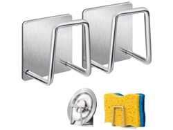 Soporte para esponjas de acero inoxidable 304, gancho adhesivo para cocina y baño, accesorio para fregadero, paquete de 2, plateado