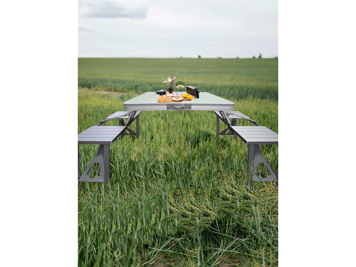 Maleta De Camping Con Mesa Y 4 Taburetes Plegables De Aluminio Gris - Diseño Compacto Y Elegante Para Exteriores E Interiores Gris